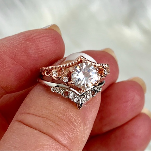 Two-Piece Silver-Rose Gold Ring Set - Picture 2 of 5